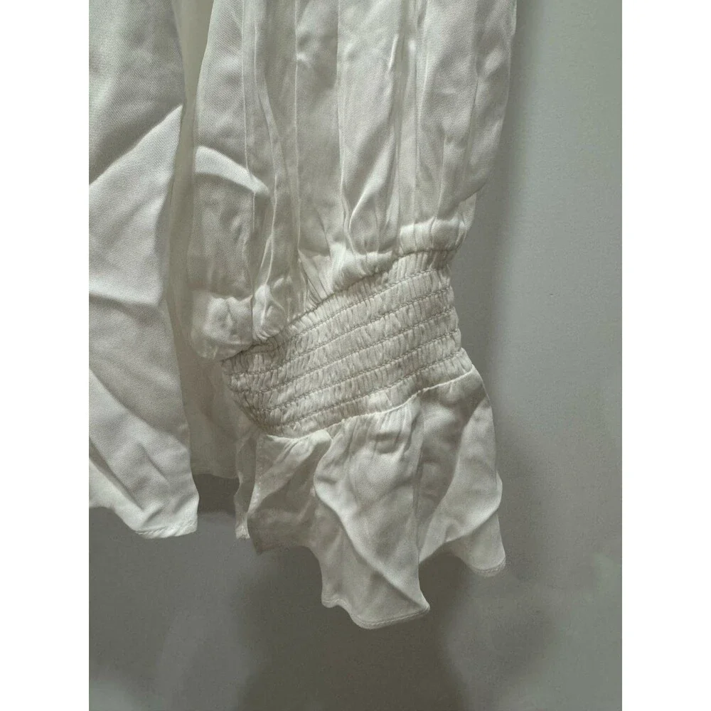 Alice + Olivia Womens XL Blouse White Long Sleeve Smocked Classic Victorian - Picture 3 of 9